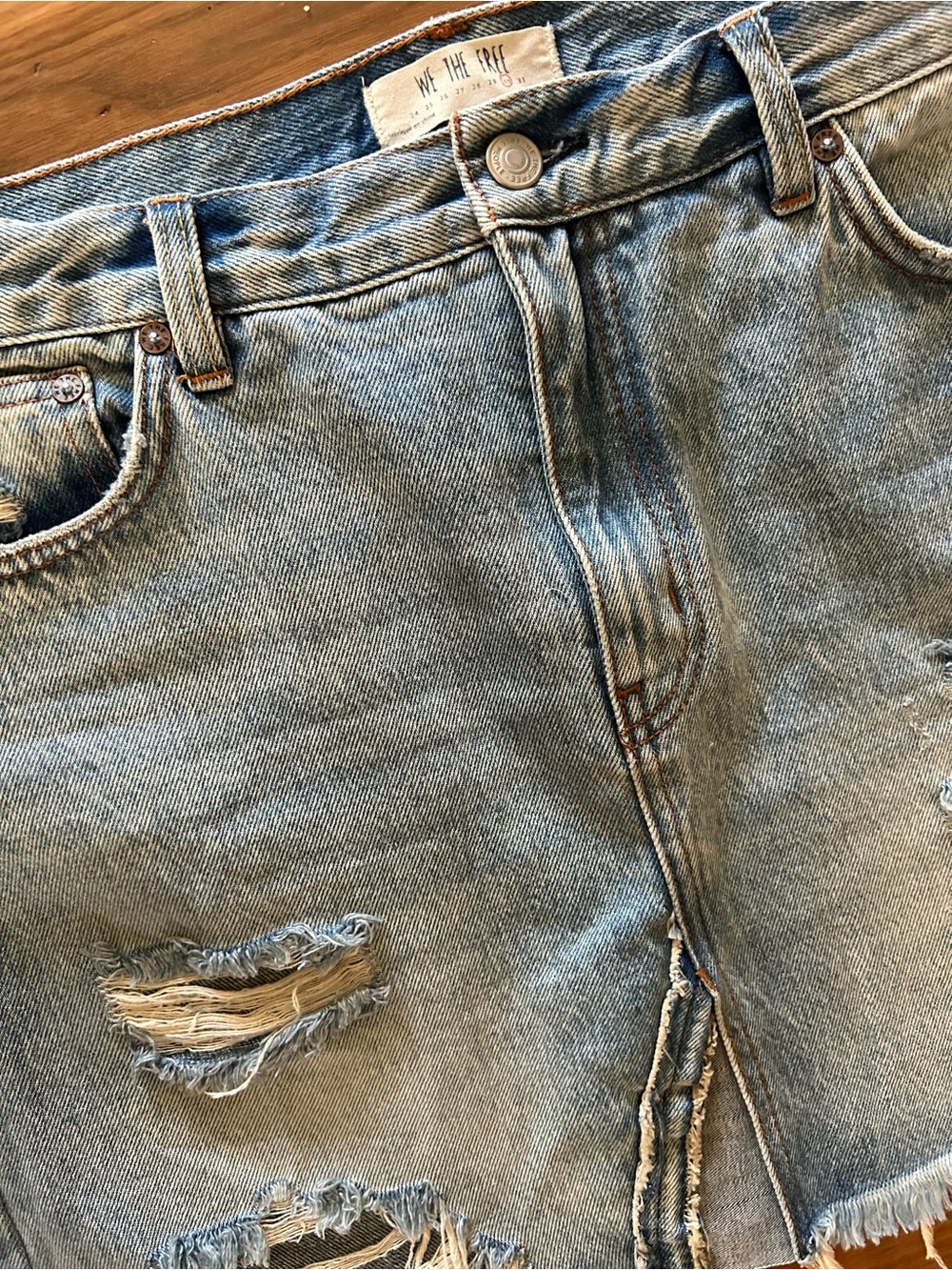 We The Free Light Blue Distressed Denim Skirt Size 30
